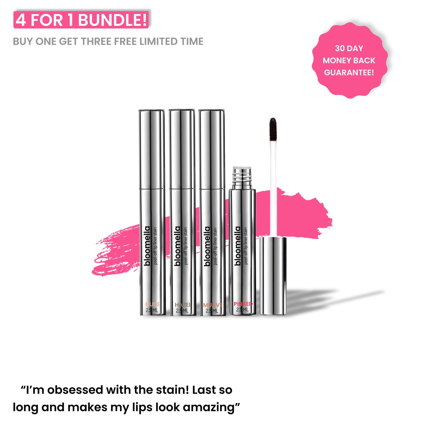 4 For 1 Bundle - Bloomella Lip Stain Peel Off Liner